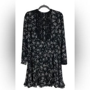 Zadig & Voltaire Dark Floral Remus Print Drop-Waist Silk Long Sleeve Dress M